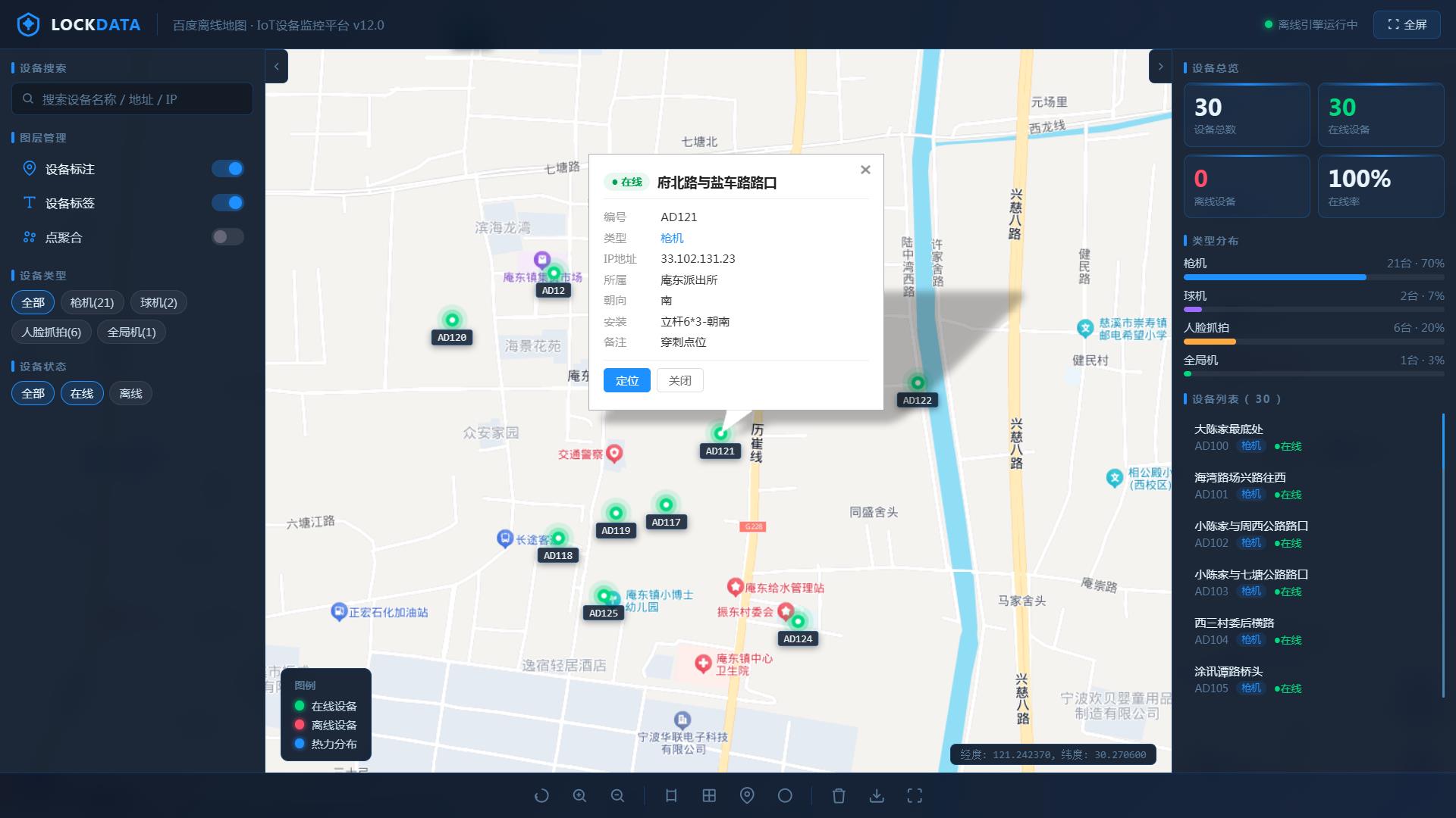 肯维智能安防设备区域分布图